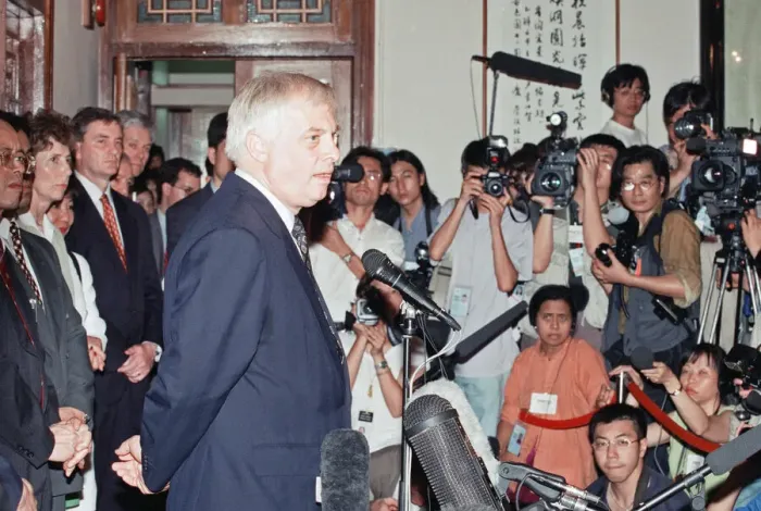 Framed Print : Chris Patten, the 28th and last Governor of Hong Kong, prepares for the official handover Framed Print : Chris Patten, the 28th and last Governor of Hong Kong, prepares for the official handover
