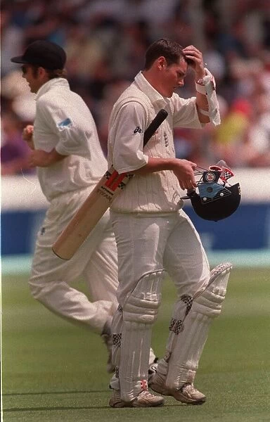Chris Read July 1999 England Cricket Batsman walks back to pavillion after being