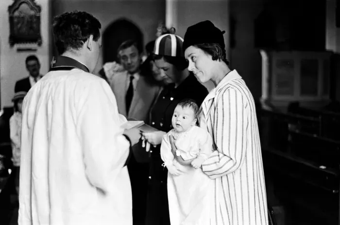 Framed Print : The christening of Jane Fionulla Marion Milligan, child of Spike Milligan Framed Print : The christening of Jane Fionulla Marion Milligan, child of Spike Milligan