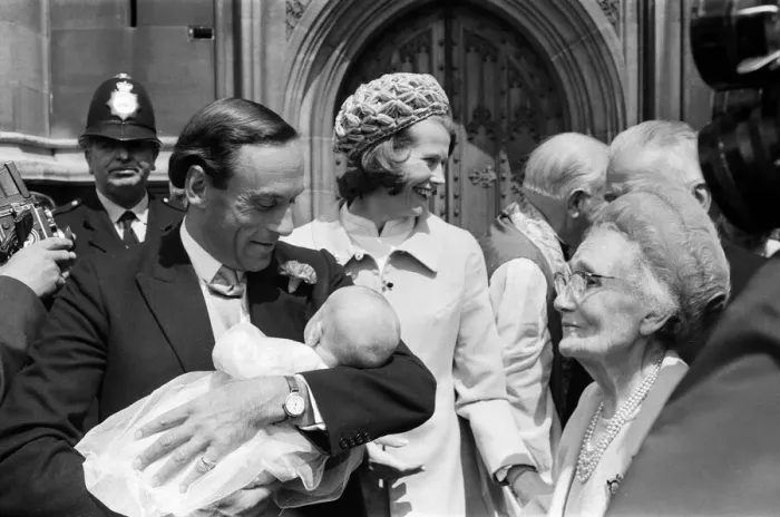 Framed Print : The Christening of Mr and Mrs Jeremy Thorpes son Rupert Jeremy