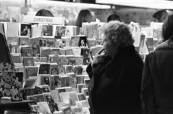 Christmas card shopping in Birmingham. 21st December 1973