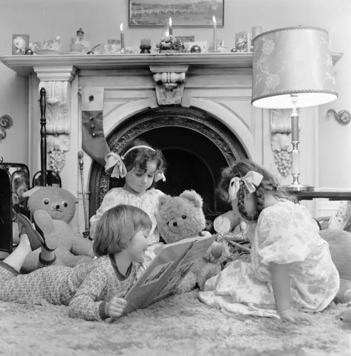 Framed Print : Christmas Eve, Children reading bedtime stories as they wait for Santa, Newcastle Framed Print : Christmas Eve, Children reading bedtime stories as they wait for Santa, Newcastle