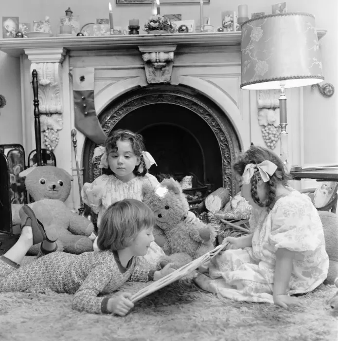 Framed Print : Christmas Eve, Children reading bedtime stories as they wait for Santa, Newcastle Framed Print : Christmas Eve, Children reading bedtime stories as they wait for Santa, Newcastle