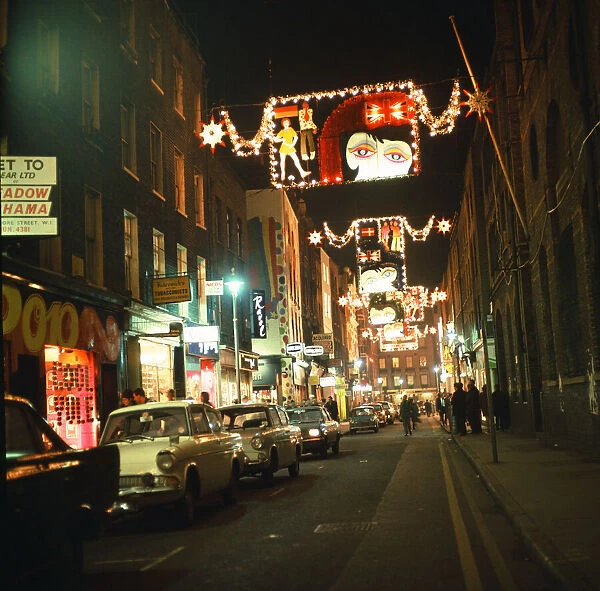 Christmas Lights in Carnaby Street, London. December 1967