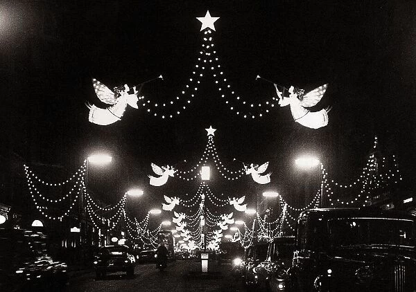 Christmas Lights on Regent Street, London - November 1960 Stars and Angels