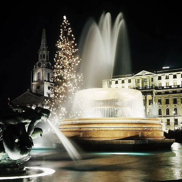 Christmas Tree Lights in Trafalgar Square, London 1971