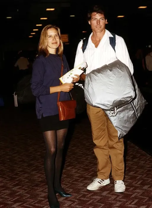 Framed Print : Christopher Reeve Actor with girlfriend Dana Morosini