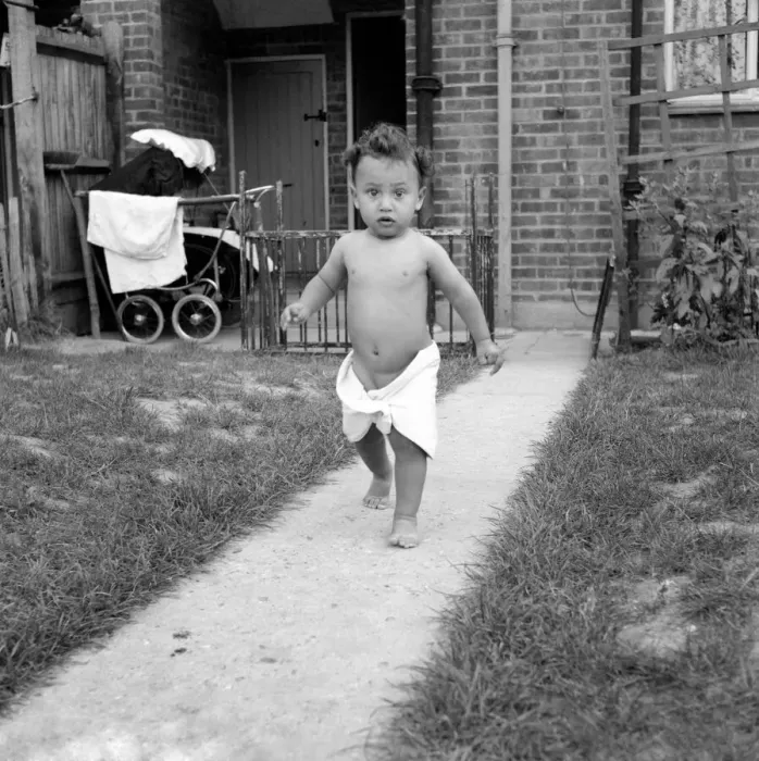 Framed Print : Christopher Wain adopted child seen here in the garden wearing a nappy Framed Print : Christopher Wain adopted child seen here in the garden wearing a nappy