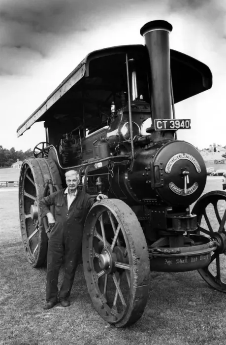 Framed Print : Chuffed: Mr Benjamin Stafford with his Fowler road locomotive at Beamish Museum Framed Print : Chuffed: Mr Benjamin Stafford with his Fowler road locomotive at Beamish Museum