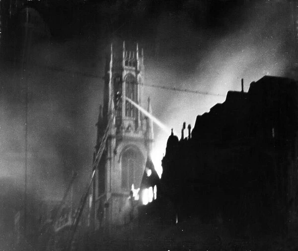A church in The Blitz. - London. Church not identified