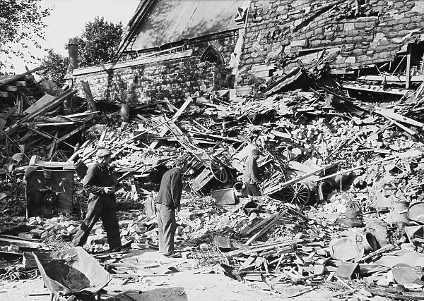 A church at Bow, near Bow Church, cut in half, during World War II. 2nd August 1944