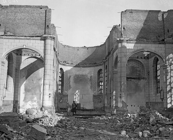 The church at Capelle aux Bois burnt out after being shelled by the Germans