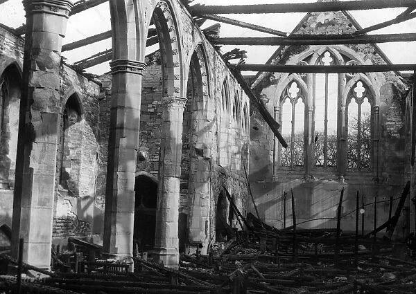 Church damaged by a Nazi raider on the outskirts of Cardiff, Wales. Circa 1941