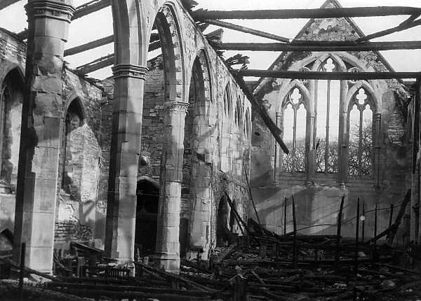 A church damaged by Nazi raiders in the outskirts of Cardiff, Wales. Circa 1941