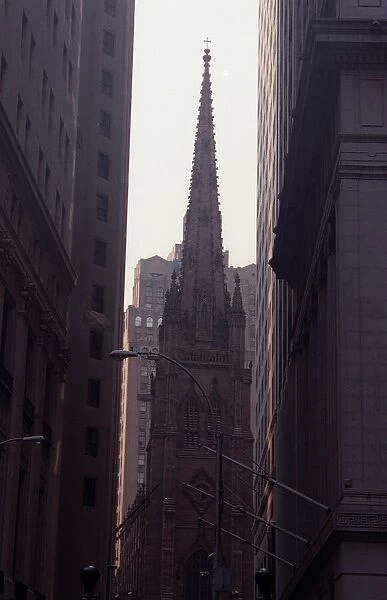 Church at end of Wall Street New York USA United States of America August 1999