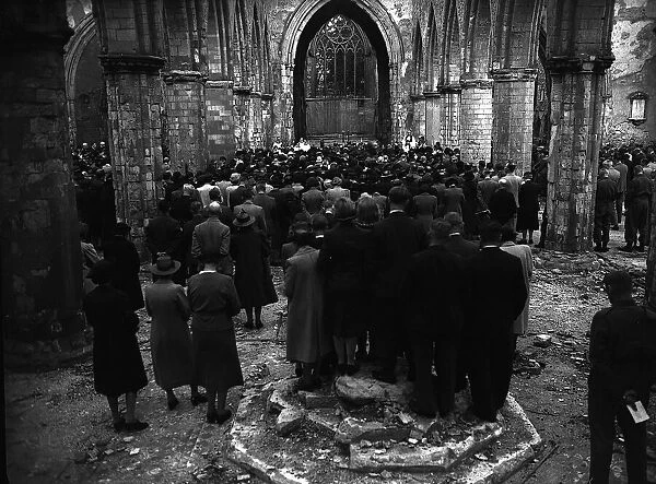 Church service in bombed out Norwich Cathedral during WW2