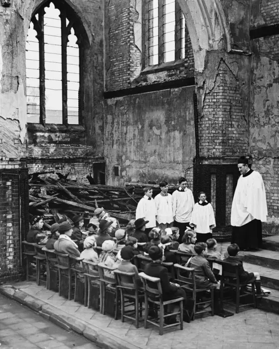 Framed Print : A church service conducted at St. Bartholomews Church in London. 20th April 1942 Framed Print : A church service conducted at St. Bartholomews Church in London. 20th April 1942