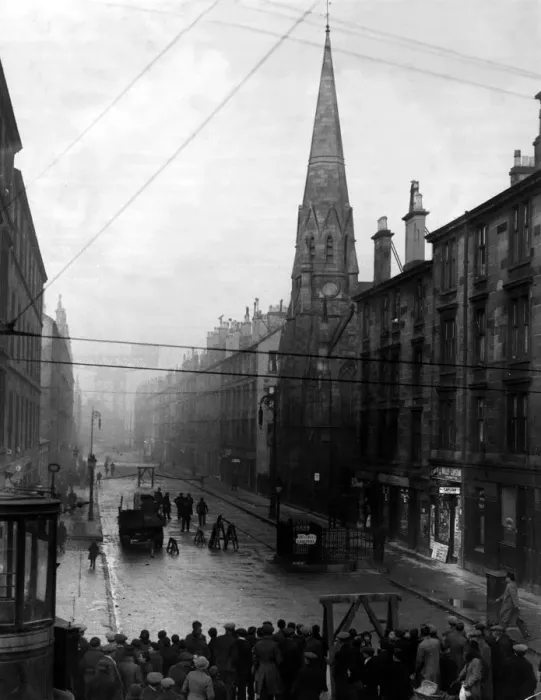 Framed Print : The Church Square in Plantation Street Glasgow February 1935