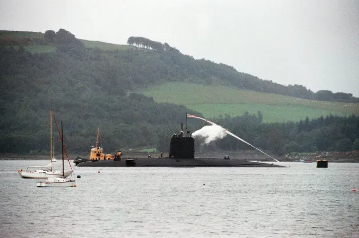 Framed Print : The Churchill class nuclear submarine HMS Conqueror leaves Her Majestys Naval Base Framed Print : The Churchill class nuclear submarine HMS Conqueror leaves Her Majestys Naval Base