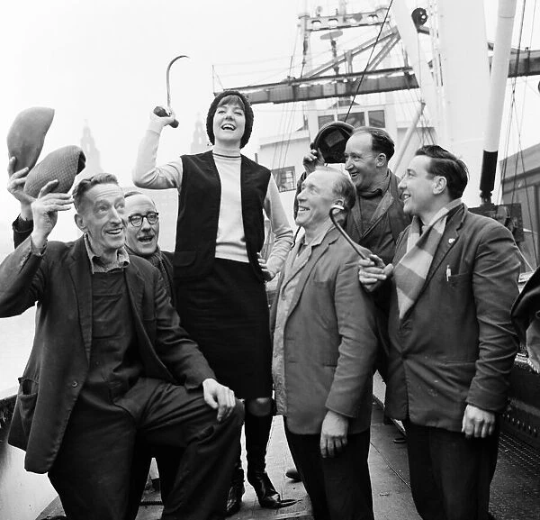 Cilla Black on a boat in Liverpool. 19th February 1964