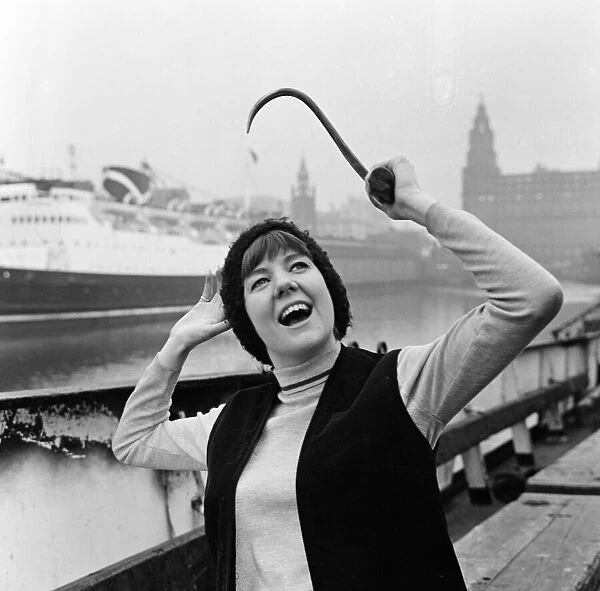 Cilla Black on a boat in Liverpool. 19th February 1964