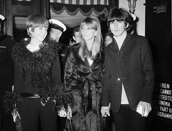 Cilla Black, with Pattie Boyd and George Harrison, at the premiere of 'Alfie'