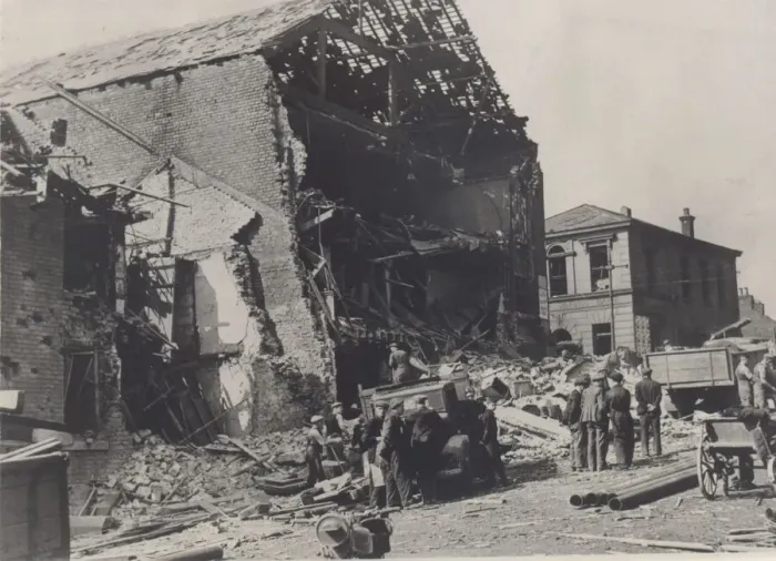 Framed Print : A cinema suffered severe damage during an enemy air raid over a North East coast town Framed Print : A cinema suffered severe damage during an enemy air raid over a North East coast town