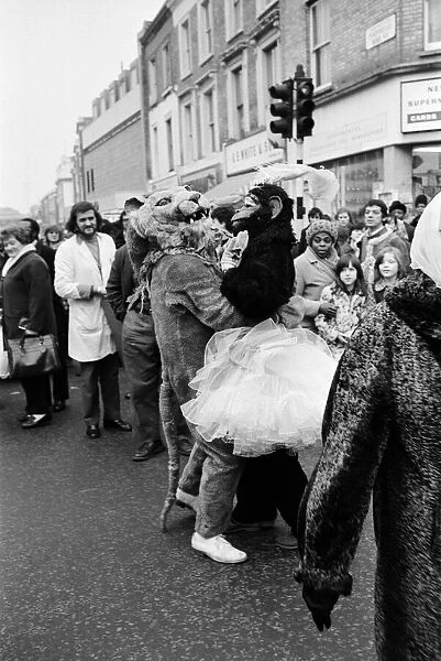 The circus visits Portobello Road, London. 13th January 1973