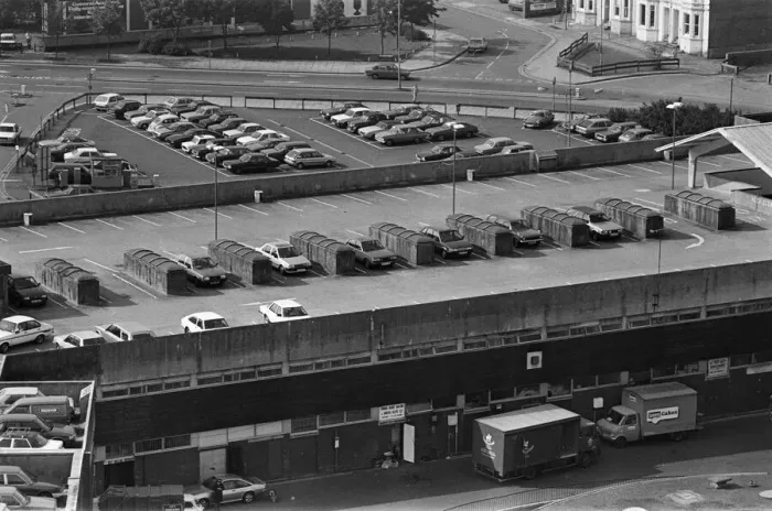 Framed Print : City Arcade rooftop car park and market roof, Coventry. 30th August 1985 Framed Print : City Arcade rooftop car park and market roof, Coventry. 30th August 1985
