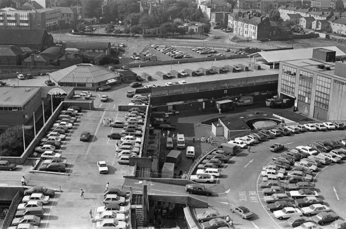 Framed Print : City Arcade rooftop car park and market roof, Coventry. 30th August 1985 Framed Print : City Arcade rooftop car park and market roof, Coventry. 30th August 1985