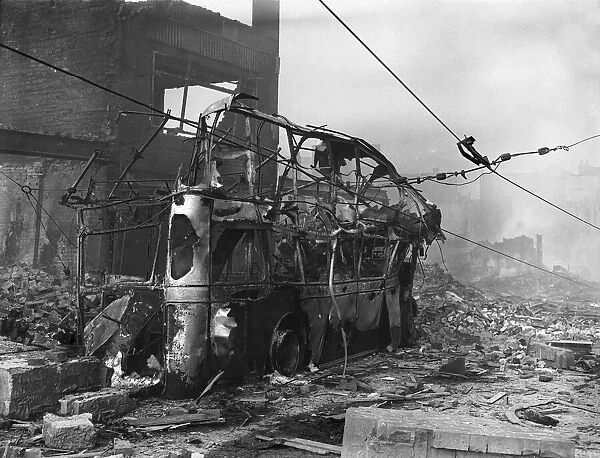One of the city of Coventrys trams destoryed during the air raid of the 14th