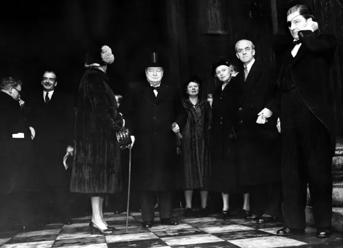 Framed Print : City crowds cheer Labour leader Clement Attlee and Conservative leader Winston Churchill