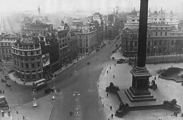 Cityscape of London Circa 1930s Nelsons column and Trafalgar Square