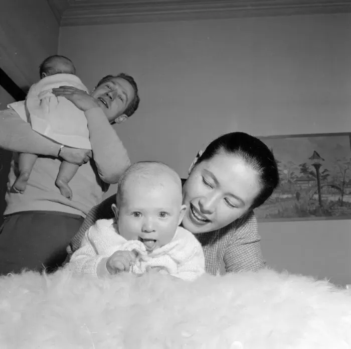 Framed Print : Claire and David Williams with their twins January 1957 Framed Print : Claire and David Williams with their twins January 1957