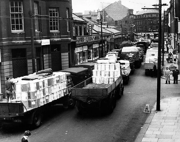 Clayton Street in Newcastle, with shops including Wards clothes shop. 24th May 1961