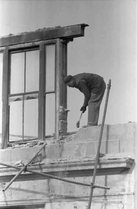 Framed Print : Clearing bomb damage buildings in Bromley by Bow. 3rd March 1955 Framed Print : Clearing bomb damage buildings in Bromley by Bow. 3rd March 1955