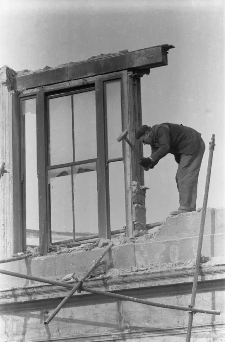 Framed Print : Clearing bomb damage buildings in Bromley by Bow. 3rd March 1955 Framed Print : Clearing bomb damage buildings in Bromley by Bow. 3rd March 1955