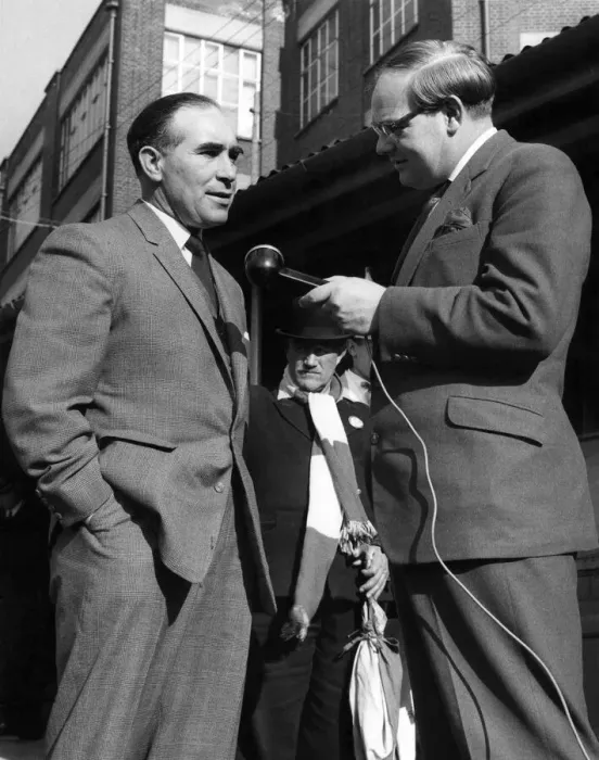 Framed Print : Cliff Michelmore: Alf Ramsey is interviewed after Ipswich town had won the 1st division Framed Print : Cliff Michelmore: Alf Ramsey is interviewed after Ipswich town had won the 1st division