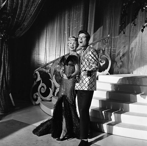 Cliff Richard with his co-star Yolande Donlan on the set of the film Expresso Bongo