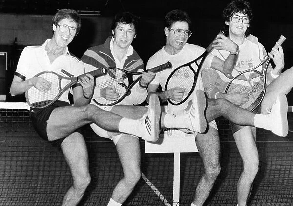 Cliff Richard with Hank Marvin, Shakin Stevens and Mike Read at a Tennis Fund raising