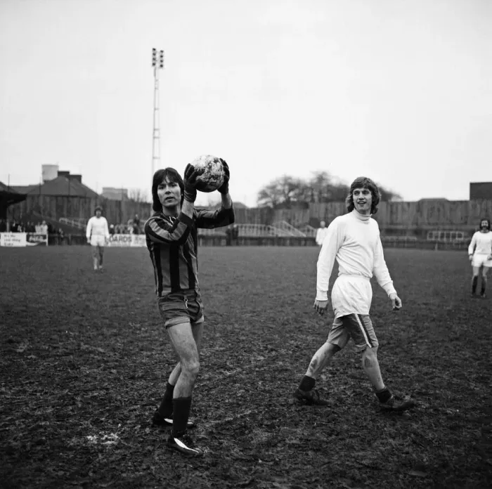Framed Print : Cliff Richard playing football at a charity football match at Southall. 1st January 1973 Framed Print : Cliff Richard playing football at a charity football match at Southall. 1st January 1973