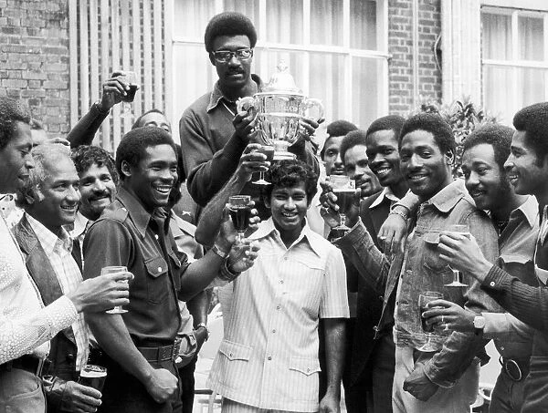 Clive Lloyd and his West Indian Team celebrate at their Kensington hotel after winning