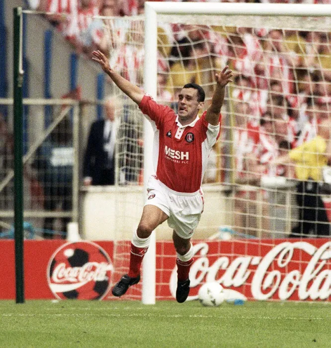 Framed Print : Clive Mendonca Charlton Athletic May 1998 Football Player celebrates celebrating after Framed Print : Clive Mendonca Charlton Athletic May 1998 Football Player celebrates celebrating after