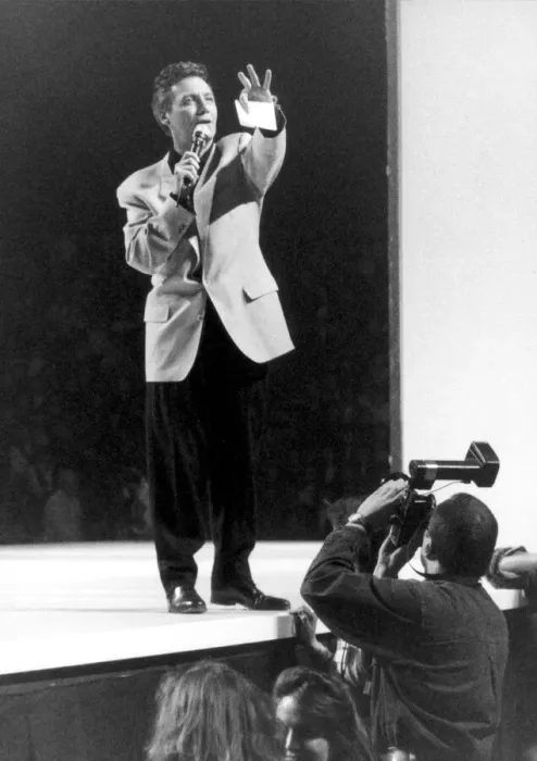 Framed Print : Clothes Show Live, Jeff Banks introducing the fashion show at Clothes Show Live