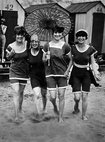 Clothing Beach bathing scene 1918. Swimwear. Swimming costume. Beachwear