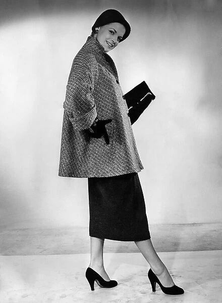 Clothing: Coats 2 way coat. Woman models coat, shoes
