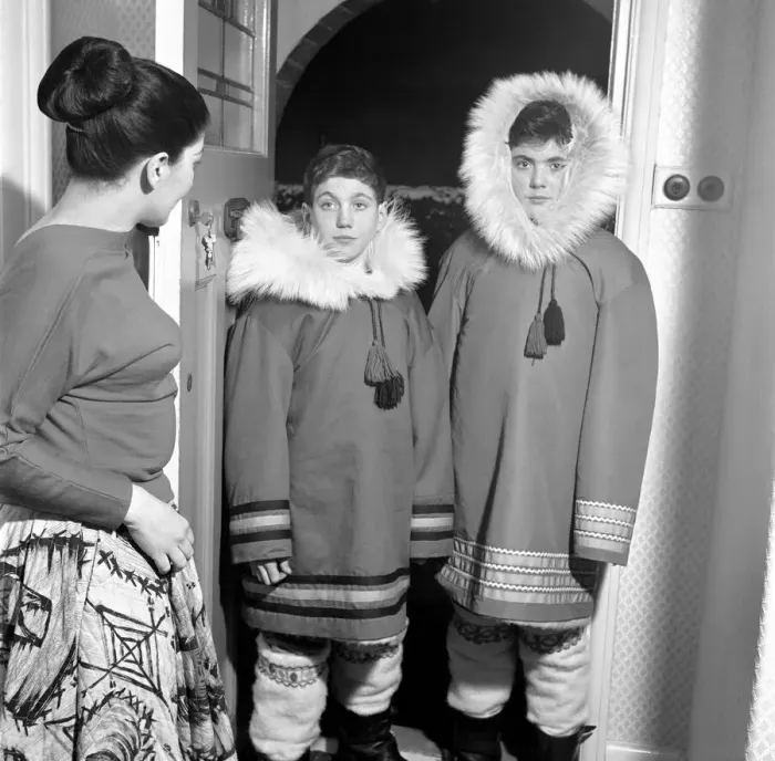 Framed Print : Clothing: Eskimo Coats: Mrs. Betty Wyatt teaches Eskimos on Baffin Island seen here Framed Print : Clothing: Eskimo Coats: Mrs. Betty Wyatt teaches Eskimos on Baffin Island seen here