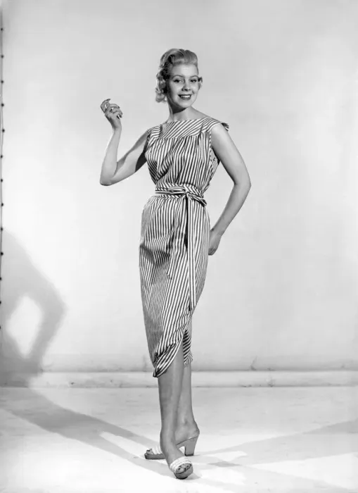 Framed Print : Clothing: Fashion: Dresses: Woman wearing reversible dress. 1957 B303-002 Framed Print : Clothing: Fashion: Dresses: Woman wearing reversible dress. 1957 B303-002