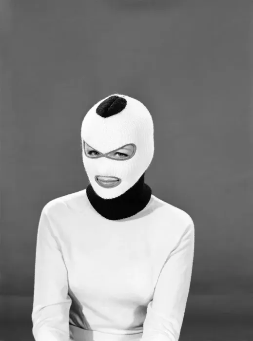 Framed Print : Clothing: Fashion: Hats: Woman wearing balaclava hat. Model: Della-Pat Young. 1965