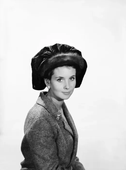 Framed Print : Clothing: Fashion: Hats: Woman wearing mink trimmed beret. Model: Ann Cave